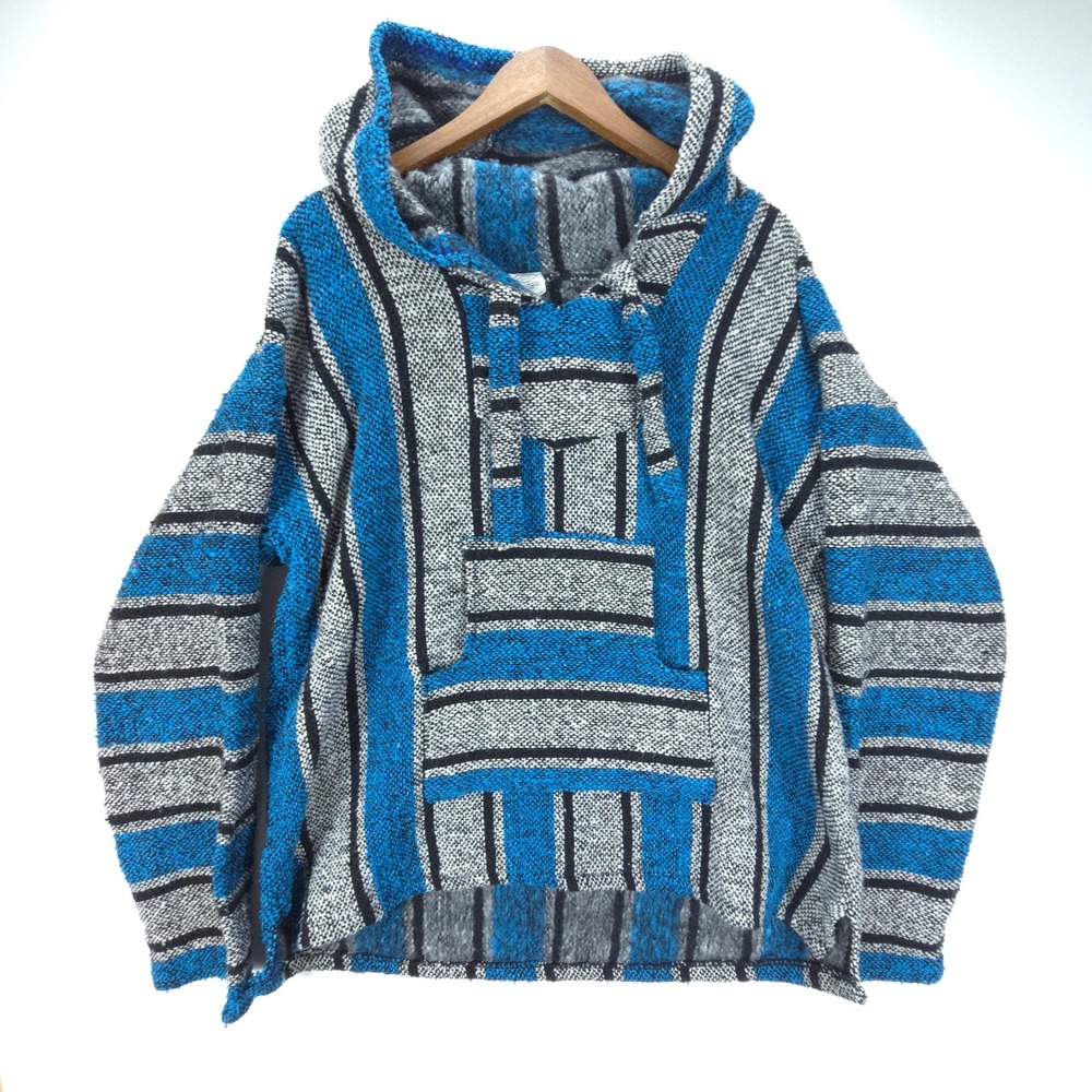 El Paso Saddleblanket Baja Hoodie Men Large Blue Skate Streetwear Jerga Pullover